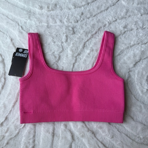 Sommer Ray Ribbed Sports Bra / Crop Top — Pink (S) - Picture 2 of 4
